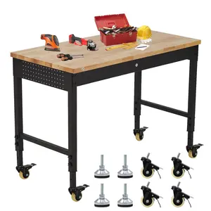 GAOMON 48"X24" Adjustable Rolling Workbench, with Power Outlets, Wheels, 2000 LBS Load Capacity Heavy-Duty Workstation, Wooden Tool Bench for Garage or Workshop