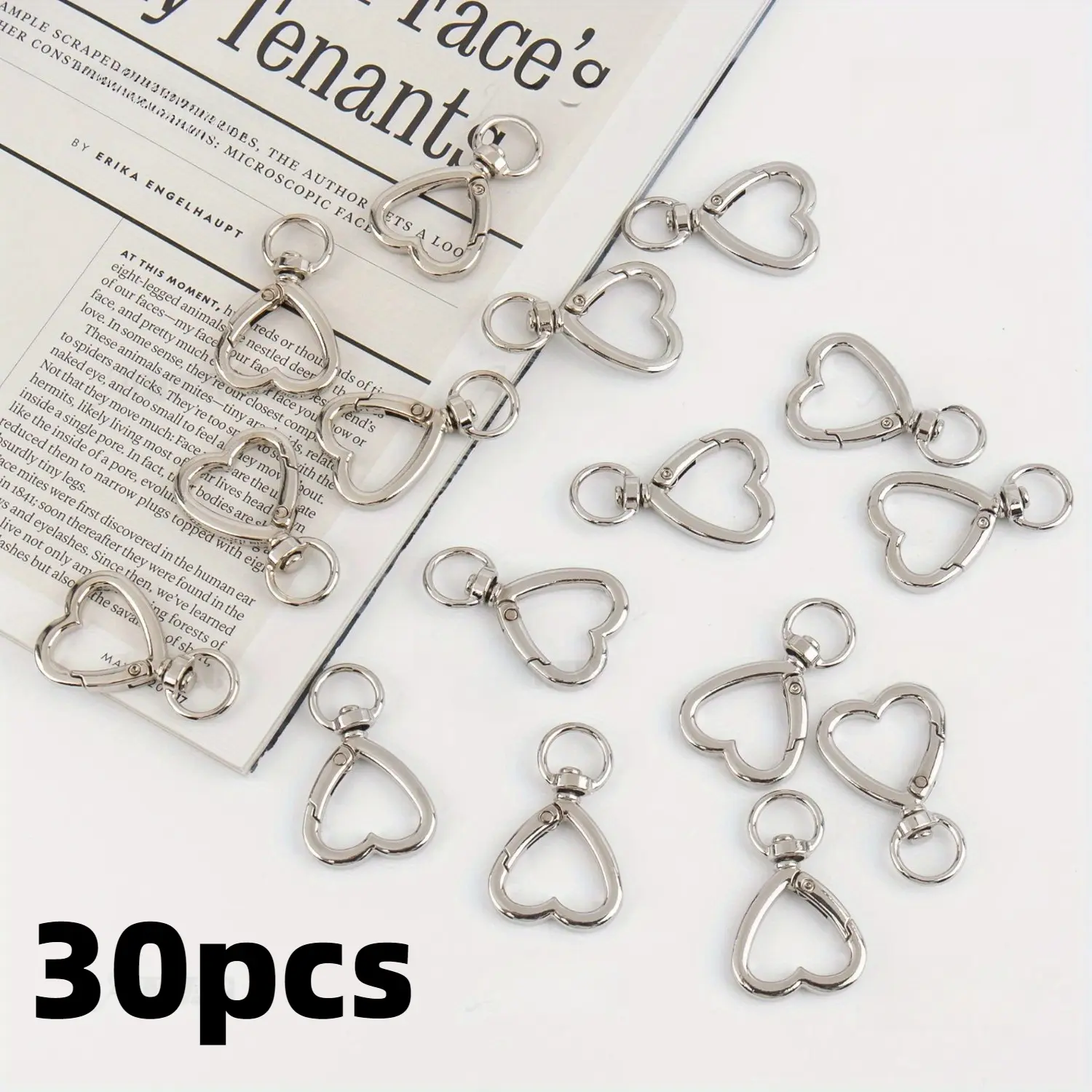 30 Pcs Metal Heart Shape Keychain DIY Creative Design Hanging Buckle Key Ring Spring Snap Keychain Clip Hanging Buckle Key Chains Accessories (Silver)