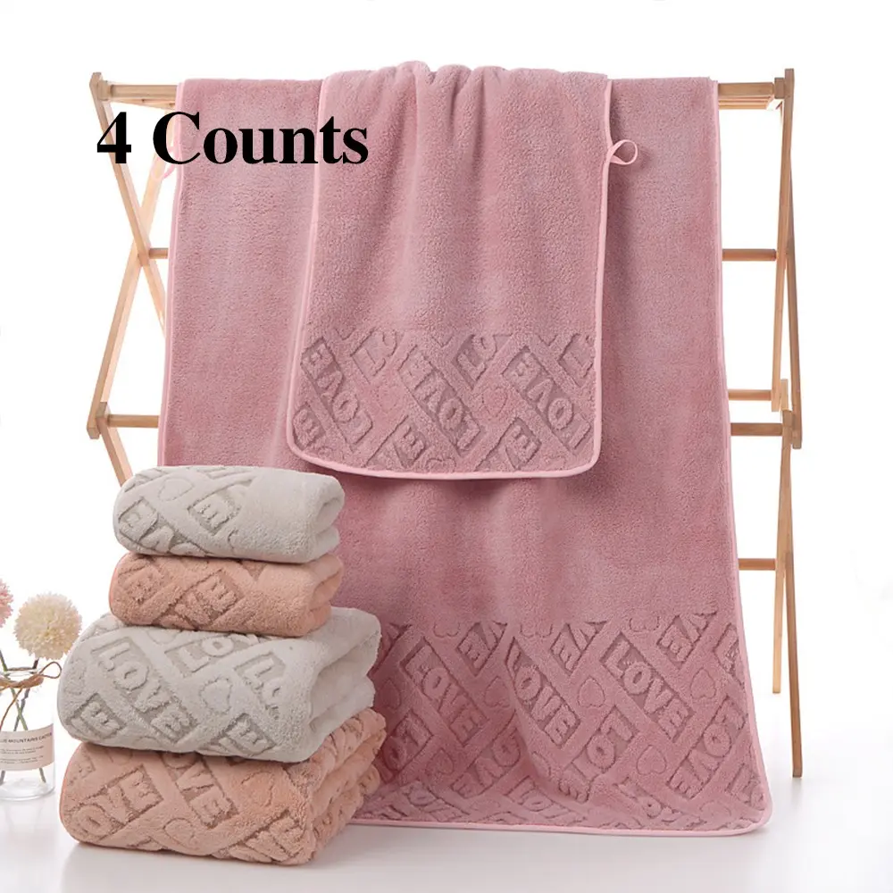 4pcs Bath Towel Set, Bathroom Towel Set ,2Bath Towel& 2HandTowe ,Letter Pattern Microfiber Towels, Soft Absorbent Lightweight Breathable, Versatile for Home, Hotel, Salon, Dorm & Gym, Premium Towel Set