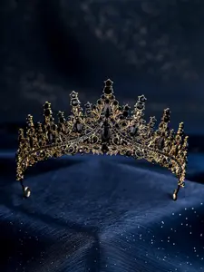 Unisex Rhinestone Crown Headpiece, Vintage Dark Design, Wedding Dress Accessory, Birthday Party Prom Gown Crown, Universal Decoration