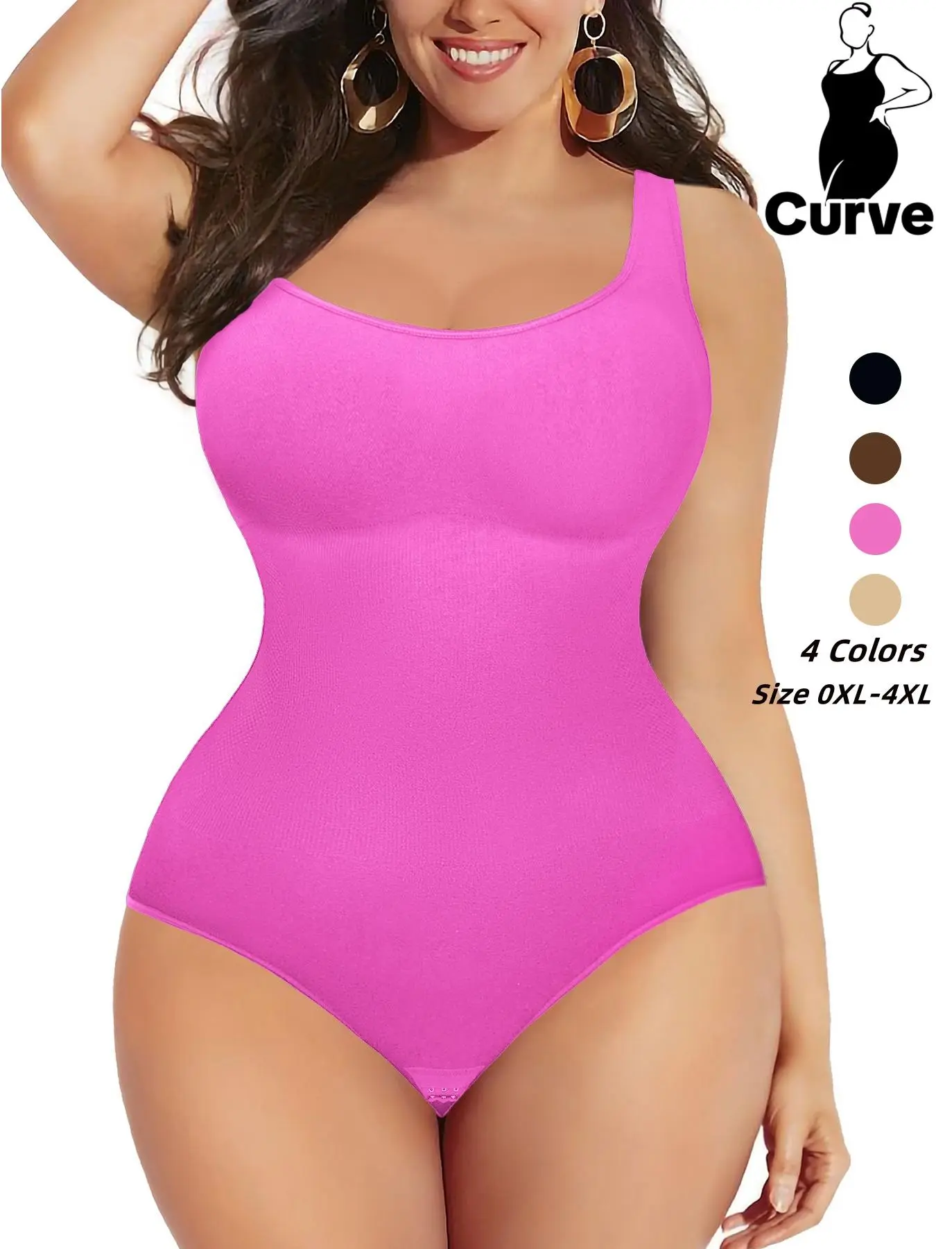 Plus Size Basic Solid Scoop Neck Shapewear Tank Bodysuit, Casual High Stretch Comfy Breathable Shaper, Built In Shaper, Women's Shapewear for All Seasons, Underwear, Body Shapers, Body Sculpting Compression Garment