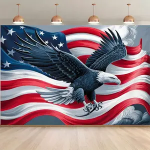 1pc 2D Flat Patriotic American Flag & Eagle Spread Wings Background Banner High Quality Durable Fabric for Photo Studio Backdrops 4th of July Decor Parties Indoor/Outdoor Events Event Decoration Dynamic Visual Effect Ornaments