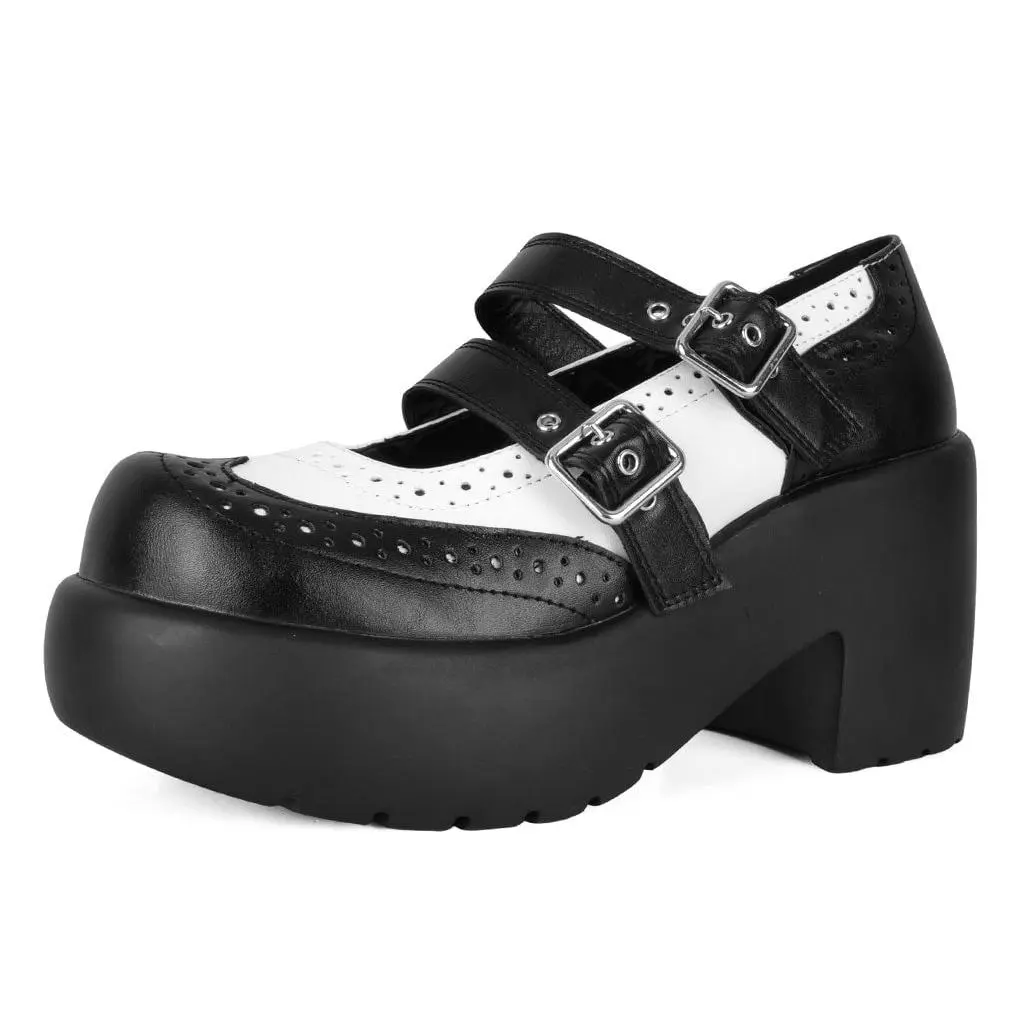 Black & White Brogue Bubble Mary Jane