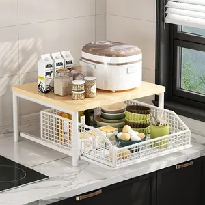 Kitchen Countertop Storage Organizer, Metal Microwave Coffee Machine Shelf with Drawers, Drawers Organization, Ideal Choice for Organizing Kitchen Essentials