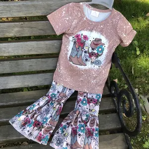 Western baby girls boots top floral bell bottoms outfit