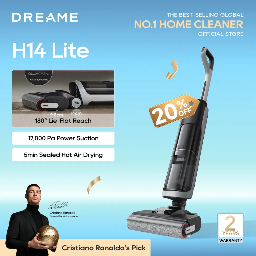 DREAME H14 Lite/ H12 Pro FlexReach Lite Vacuum Mop, Wet and Dry Vacuum, 180° Lie-Flat Cordless Vacuum Mop Combo, 140°F Brush Washing, Fast Hot Air Drying in 5 Mins, Great for Sticky Steam Messes Cleaner Self Cleaning,