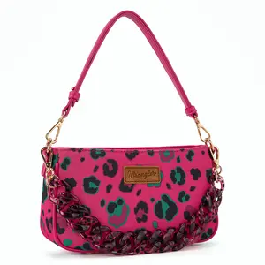 Wrangler Leopard Print Canvas Shoulder Bag with Chain Strap for Women