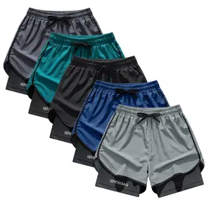 Summer quick-drying sports shorts, featuring a fashionable two-in-one design, with letter prints and elastic waistband. Suitable for running, fitness training and outdoor activities.