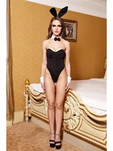 Women's sexy bodysuit with underwire, adjustable shoulder straps, matching headwear, choker and a pair of arm cuffs. Role play costume, great for private parties silk pjama plus size clothes