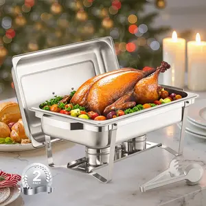 VEVOR Chafing Dish Buffet Set,  8 Qt 2 Pack, Stainless Steel Chafer with 2 Full Size Pans, Rectangle Catering Warmer Server with Lid Water Pan Stand Fuel Holder, for Weddings Parties Banquets, Silver