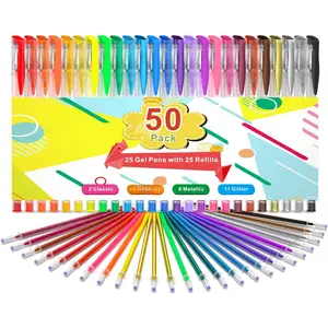 Gel Pens, 50 Pack Gel Pen Set 25 Colored Gel Pen with 25 Refills for Adults Coloring Books Drawing Doodling Crafts Scrapbooking  Journaling
