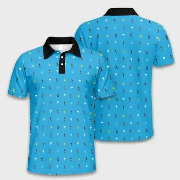 Happy Gilmore Style Golf Polo Shirt Blue Graphic Performance Short Sleeve Print