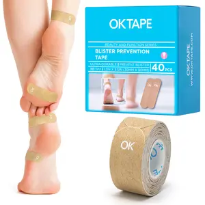 OK TAPE Pre-Cut Blister Bandages for feet 40 Pcs/Box Blister Prevention Tape for Feet, Fingers, Toes, 1.2in x 3.5in, Sports, Shoe Wear-Resistant Patches