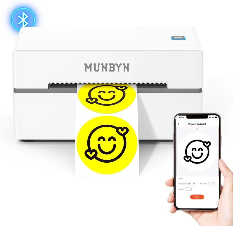 MUNBYN Bluetooth Thermal Label Printer, 130B Wireless 4x6