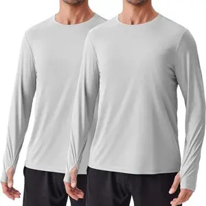 PINSPARK 2 Pack Men's Rash Guard Shirts with Thumb Holes Lightweight UPF 50+ Long Sleeve Sun Shirt Quick Dry Swimming Shirts