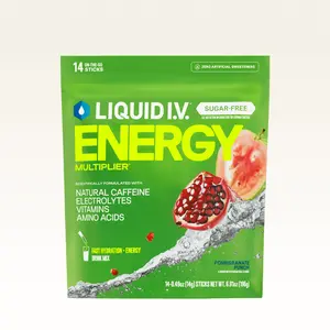 Liquid I.V. Sugar-Free Energy Multiplier - Pomegranate Punch - Hydration Powder Packets | Electrolyte Powder Drink Mix | Convenient Single-Serving Sticks | Includes Natural Caffeine | 1 Pack (14 Servings)​