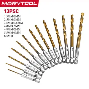 13/Set Titanium Twist Spiral Drill Bit Set, 135° Tip High Speed Steel Bit Kit, 1.5-10mm Woodworking Drill Bit Set, Suitable for Wood Plastic Fiberglass, Drill Bits Set outdoorfun Cordless Tool