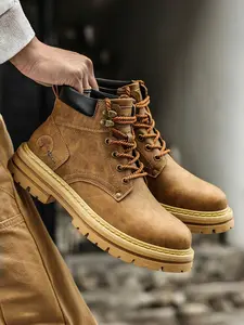 Men's High Top Classic Vintage Boots, British Style Workwear Leather Walking Shoes, Thick Sole Anti-Slip Short Boots, Casual Fashion Footwear