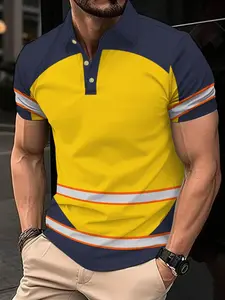 Construction site safety officer's professional uniform - full-body printed shirt for men, casual short-sleeved POLO-style top, suitable for daily casual work wear, made of lightweight and breathable polyester fabric, Work Shirts
