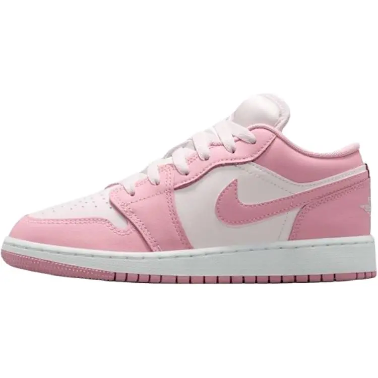Kids' Air Jordan 1 Low Athletic Leather Sneaker, Medium Soft Pink-White Pearl Pink, Casual Sports Footwear