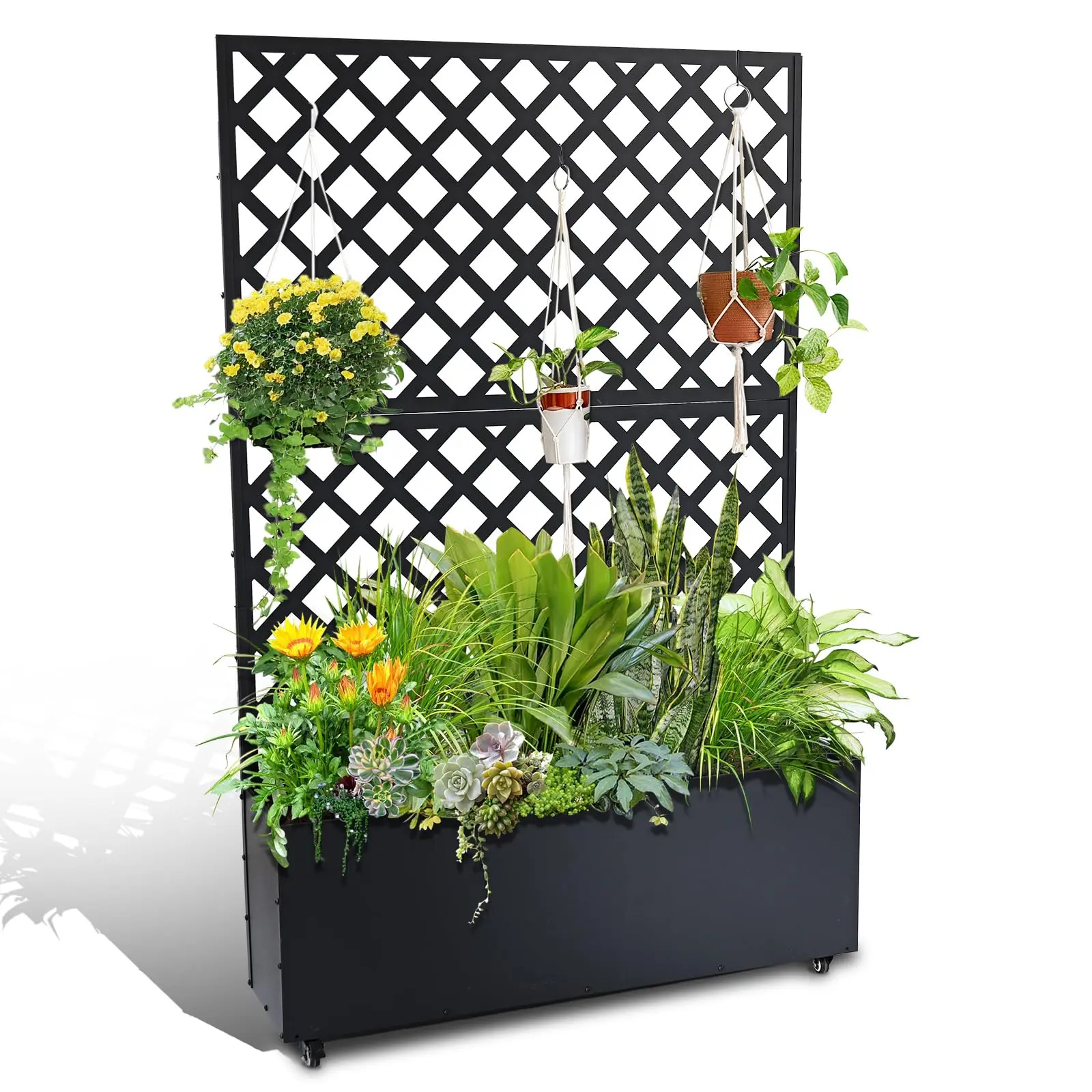 Garvee Raised Garden Bed with Trellis - Durable Rust-Resistant Galvanized Metal Planter Box with Wheels, 73 inches Elevated Lattice Planter for Gardening Climbing Plants, Ideal for Balconies with Efficient Drainage