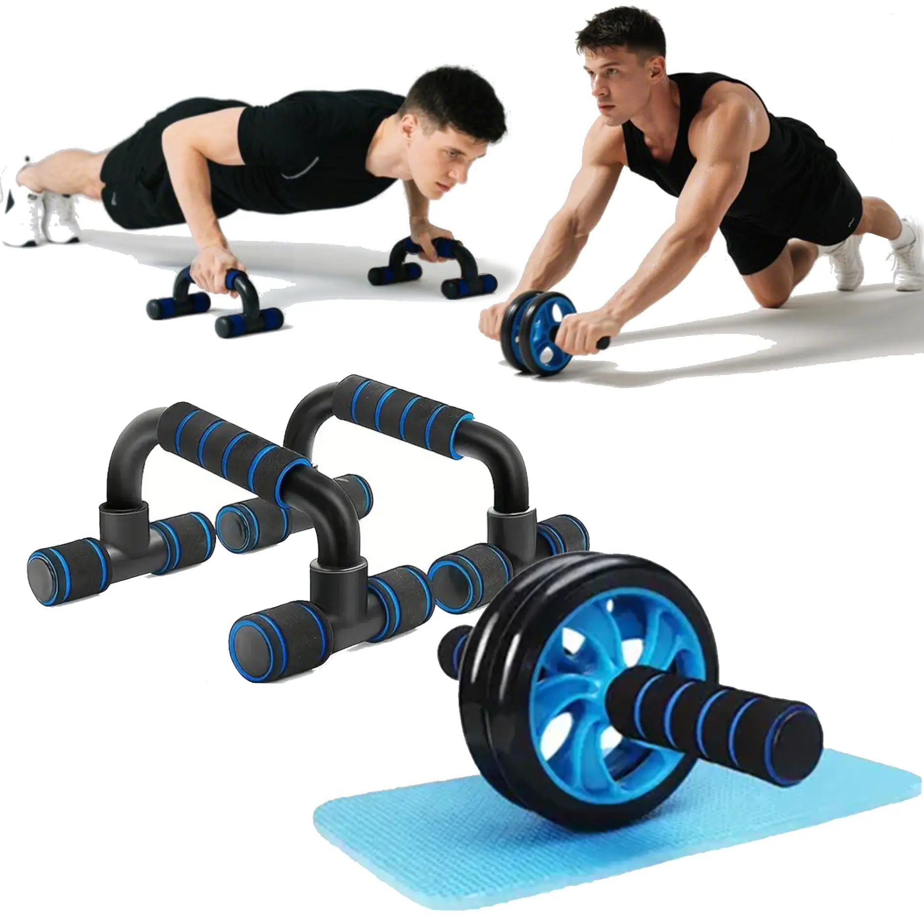 Fitness Tool Set - Abdominal Muscle Trainer, Abdominal Exercise Wheel, Cushioned Foam Grip Push-up Bar with Non-Slip Construction, Ideal for Men & Women's Strength Training, Stays Put On Slick, Abdominal Training Equipment, Workout