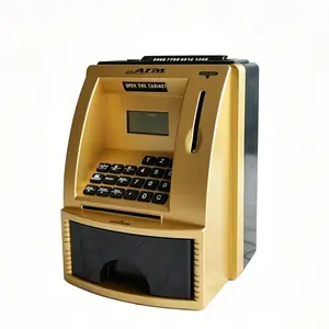 Mini Atm Coin Bank, Electronic Savings Machine, Password Lock, Bill Rolling, Coin Slot, LCD Display, Silver Color, Gift Idea, ATM Piggy Bank