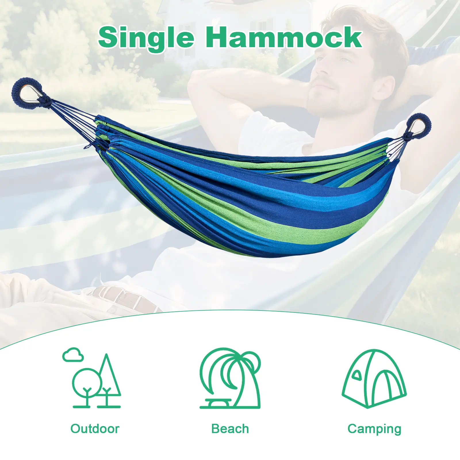 (Accessories Not included) Durable Outdoor Hanging Hammock with 440lbs Weight Capacity, Soft Comfort Hammock Perfect for Camping, Garden, Patio, Backyard & Indoor Use
