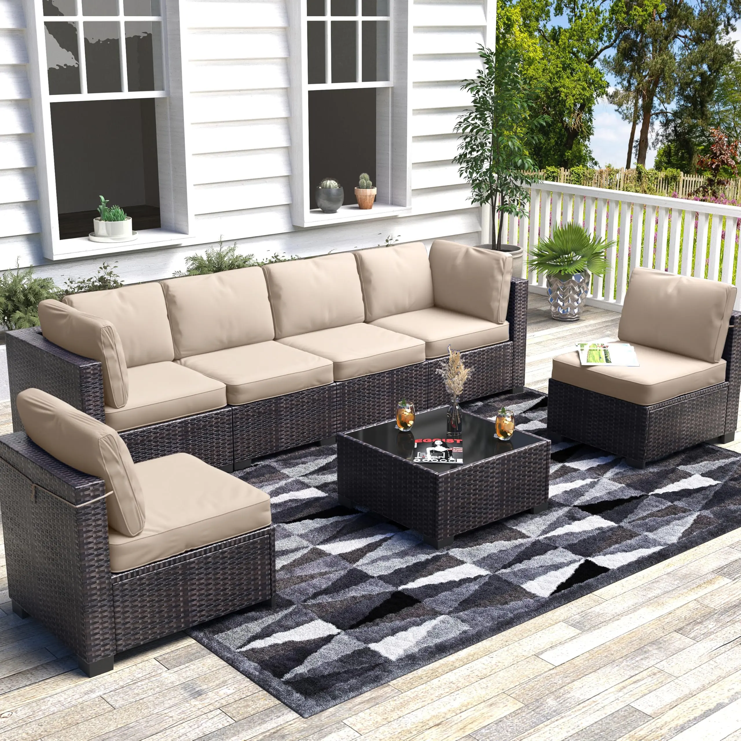 7-Piece Wicker Patio Furniture Set for Poolside, Garden, Porch, and Backyard Lounging