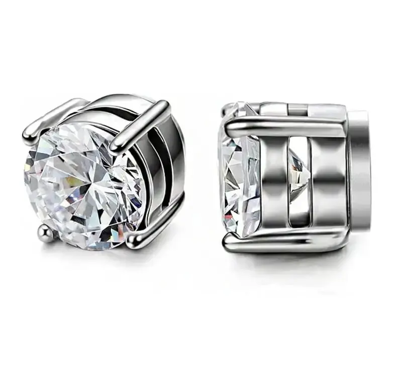 Unisex Non-Piercing Magnetic Stud Earrings - Stainless Steel, Cubic Zirconia Clip-On Earrings for Men and Women