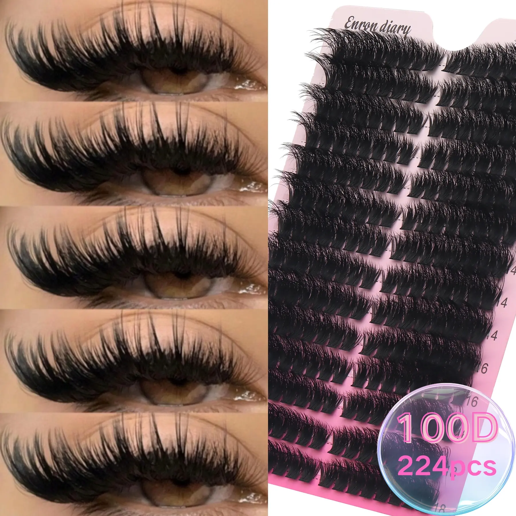 224PCS High Capacity Individual D Curl 100D Mixed Styles Lash Clusters, Segmented Eyelash Book Packaging, Long-Lasting Wispy Curling Fake Lashes, Cute and Chic Extensions Ideal for Different Eye Makeup Looks, To Enlarge Eyes Cosmetic