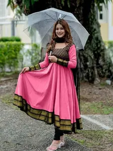 MOST PICKED VICHITRA SILK JACQUARD WORK ANARKALI TOP WITH DUPATTA 2PC SET.