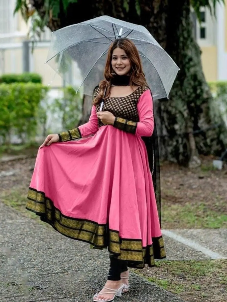 MOST PICKED VICHITRA SILK JACQUARD WORK ANARKALI TOP WITH DUPATTA 2PC SET.