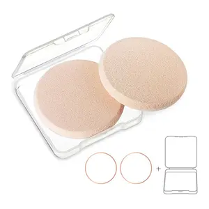 2pcs Round Makeup Sponges with 1 Travel Case, Beauty Face Primer Compact Powder Puff, Blender Sponge Replacement for Cosmetic Flawless Foundation, Sensitive and All Skin Types