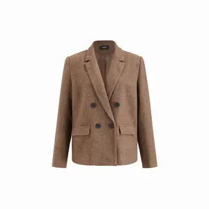 Cider Wool-blend Plaid Notched Collar Long Sleeve  Double Breasted Blazer