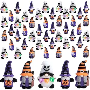 60 Pcs Halloween Mini Gnome Figurines, Halloween Decoration Miniature Gnomes Ornaments, Pumpkin Ghost Gnomes Tiny Figurines Ornaments for Party Gifts Home Table Garden Landscape Decor
