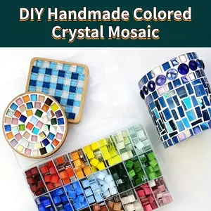 1100pcs Vibrant Glass Mosaic Tiles Kit - DIY Craft Supplies for Home Decor & Art Projects, Colorful Crystal Pieces for Vases, Coasters, Jewelry Boxes - Bright, Glossy Finish, Less Dark Shades, Mosaic Craft Kit, DIY Craft Materials