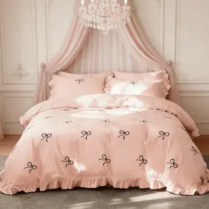 Ruffle Trim Duvet Cover Set, 3 Counts/set Including 1 Duvet Cover & 2 Pillowcase without Filler, Bedding Supplies for Home Bedroom