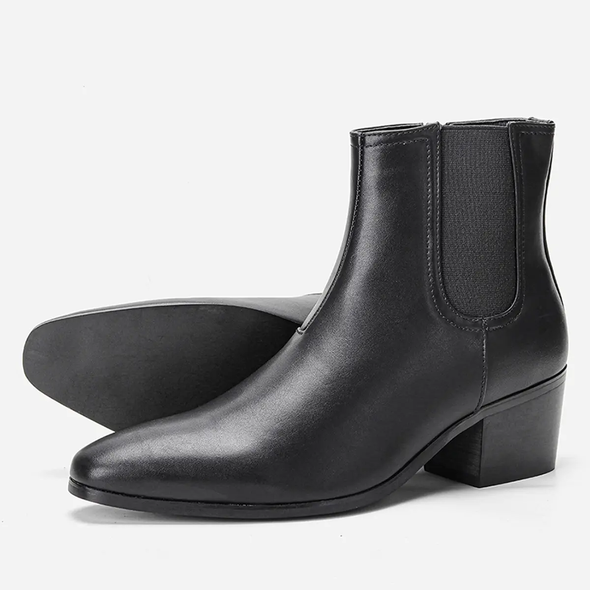 Men's High Heel Solid Colour Zip Up Chelsea Boots, Comfy Non Slip Rubber Sole Durable Shoes For Men's Outdoor Activities fashionable chelsea boot