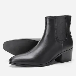 Men's High Heel Solid Colour Zip Up Chelsea Boots, Comfy Non Slip Rubber Sole Durable Shoes For Men's Outdoor Activities fashionable chelsea boot