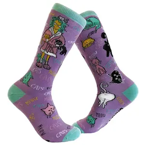 Womens Cat Lady Sock Funny Novelty Cute Pet Face Cool Kitty Funky 90s Funny Graphic Socks Comfortable Fitted Spandex Cotton