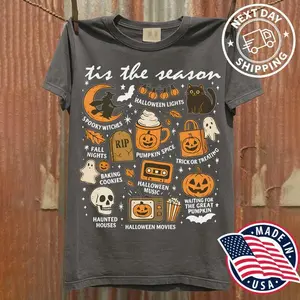 Tis' The Season Retro Halloween Aesthetic, Vintage Halloween Shirt Women's Halloween Shirt, Pumpkin Witch Graphic Tee