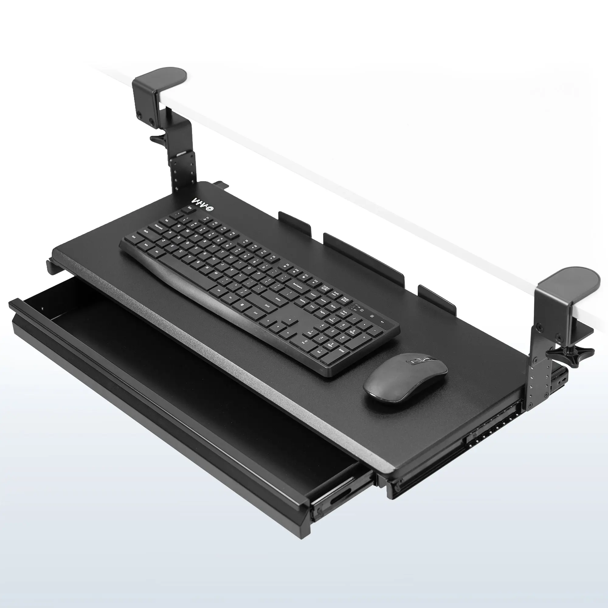 Clamp-On Height-Adjustable Laptop Tray with Drawer, Secure Adjustable Clamp Computer Accessory for Office Use
