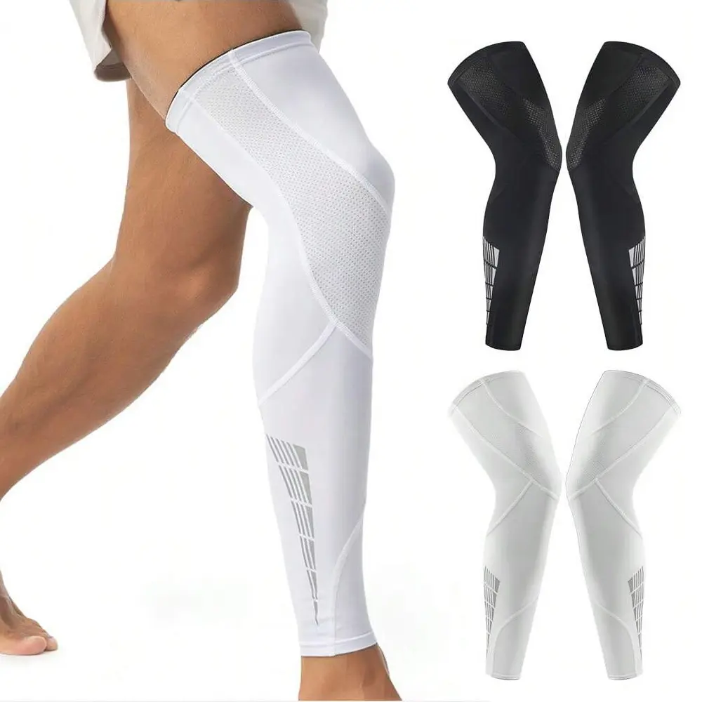 1 Pair Leg Sleeves, Full Leg Compression Sleeve, Sports Compression Long Leg Sleeves, Protective Sleeves with Anti-slip Silicone Strips, Breathable Compression Sleeves for Men & Women Work Out Running Basketball Football Tennis Football Gear