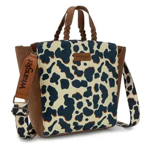 Wrangler Cow Print Top-Handle Handbags for Women Fall Purse Commute Bag Everyday Use Large Capacity