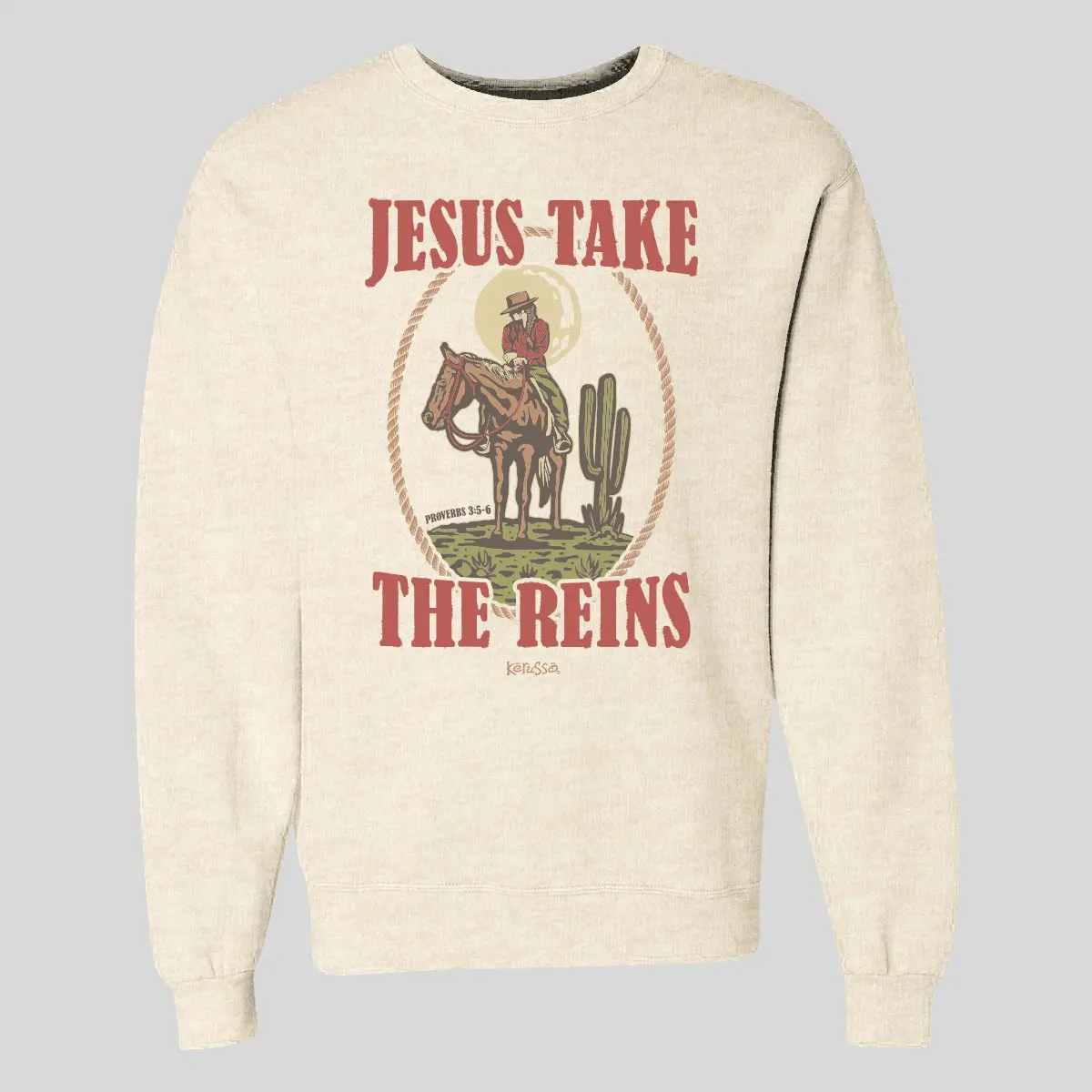 Kerusso Women's Christian Graphic Hoodie, "Jesus Take the Reins" Pullover in a Soft Cotton Blend Fabric for Everyday & Evening Wear, Ribbed, Graphic Print, Ribbed Cuffs, Spandex, Sweatshirt, Tops, Long Sleeve, Polyester, Round Neck