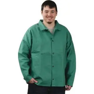 PRO-SAFE Size L Green Flame Resistant/Retardant Jacket 42-44" Chest, Cotton, Snaps Closure WELD-JK-A2-L