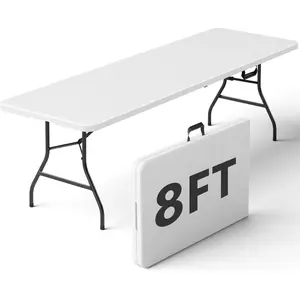 Folding Table 4/6/8ft - Heavy Duty Plastic Table with Handle, Foldable & Portable, Fold-in-Half Utility Tables for Outdoor, Dining, Wedding, Events, Indoor, Picnic, Camping, Party (White)