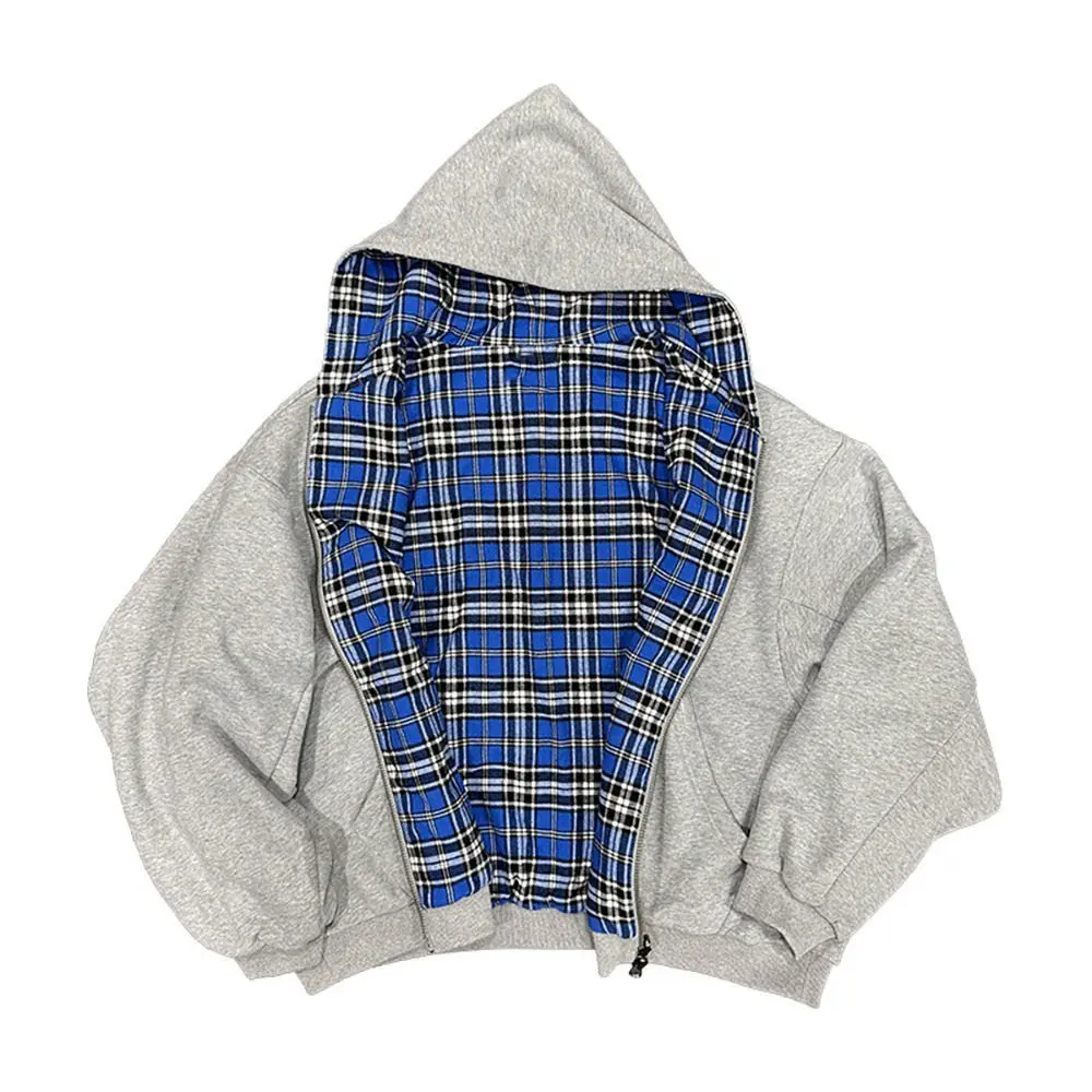 Trendy Reversible Zip Hoodie Men Vintage Street Style Oversized