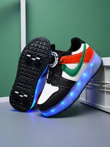 Colorful LED Roller Skates, Four-Wheel Scooter Shoes, Unisex Student Sports Slides, Casual Walking Shoes for Kids